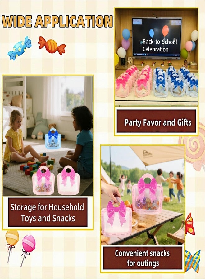 MITOB 30 Pack 3 Colors Strong Plastic Goodies Bags Clear Resealable Stand Up Bottom Goody Bag with Handle Cute Treat Closure Candy Snack Bulk Food Storage Baggies for Party Favor (Usable 7.48x4.5 inch)) - Image 2